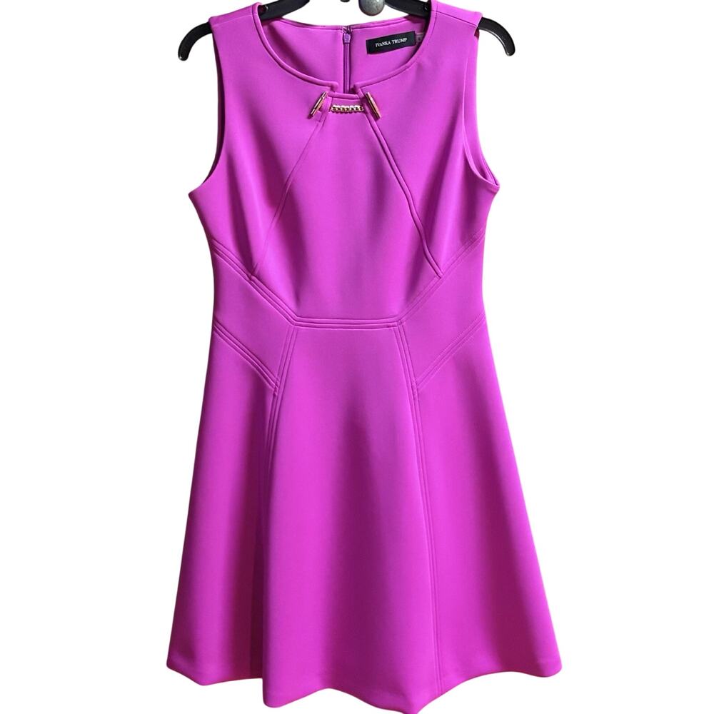 Ivanka Trump Dress Size 8 Magenta Sleeveless Gold Hardware Knee Length